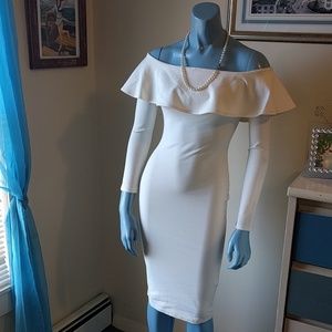 NWT White Ruffle Off The Shoulder Midi